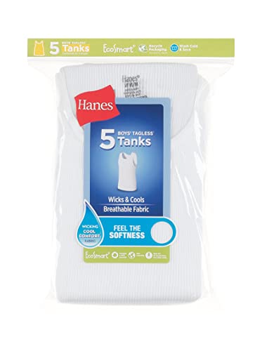 Hanes Boys' Tank Undershirt, EcoSmart Cotton Shirt, Multiple Packs Available, White, Small