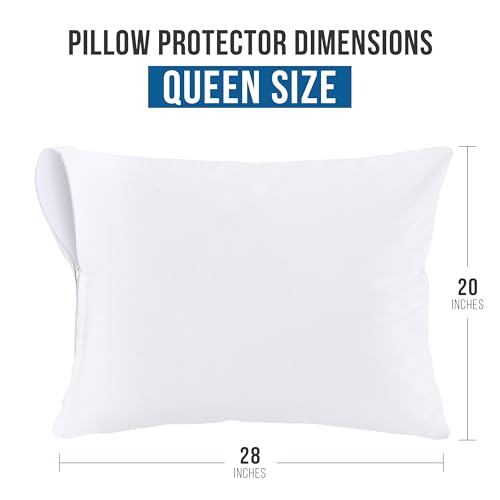 Utopia Bedding Waterproof Pillow Protector Zippered (2 Pack) Queen – Bed Bug Proof Pillow Encasement 20 x 28 Inches