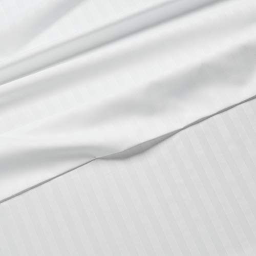 Amazon Basics 4-Piece Deluxe Microfiber Striped Sheet Set, Queen, Bright White Stripe