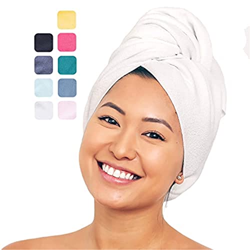 AQUIS Microfiber Hair Towel, Water-Wicking, Ultra Absorbent & 50% Faster Drying, For All Hair Types, White