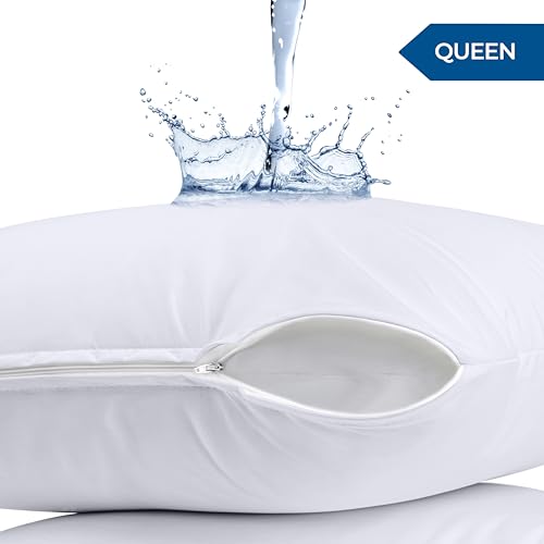 Utopia Bedding Waterproof Pillow Protector Zippered (2 Pack) Queen – Bed Bug Proof Pillow Encasement 20 x 28 Inches