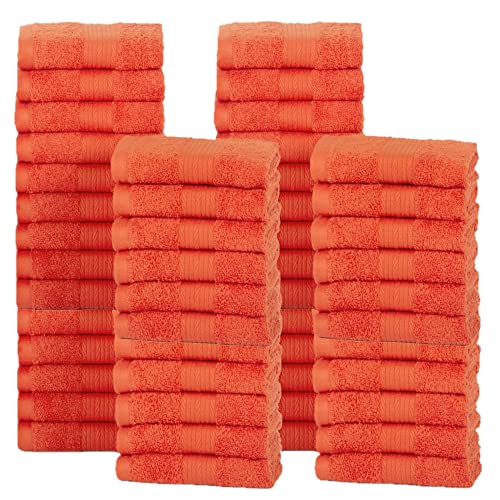 Ample Decor Wash Cloths Pack of 50 12 X 12 Inch 100% Cotton 600 GSM, Soft Absorbent, Machine Washable Face Towels, Reusable Fingertip Towels for Bathroom, Hotel, Gym, Spa - Orange