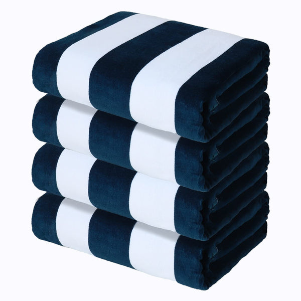 Exclusivo Mezcla 4 Pack 100% Cotton Oversized Beach Towels (35"x70"), Soft Cabana Stripe Thick Beach Towel for Adults, Super Absorbent Swim Travel Bath Pool Towel (Dark Navy)