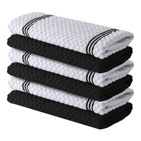 Infinitee Xclusives Premium Kitchen Towels – Pack of 6, 100% Cotton 15x25 Inches Absorbent Dish Towels - Tea Towels- Terry Kitchen Dishcloth Towels- Black Dish Cloth for Household Cleaning