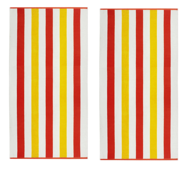 COTTON CRAFT Oversized XL Beach Towel 35 x 70-2 Pack - 100% Cotton Velour - Big & Huge - Pool Picnic Bath - Double Woven Jacquard Thick Plush Super Soft Luxury - 630 GSM- Cabana Stripe Orange Yellow