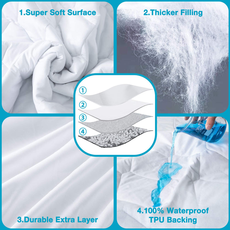 Lunsing King Mattress Protector, Waterproof Breathable Noiseless King Size Mattress Pad with Deep Pocket for 6-18 inches Mattress, White