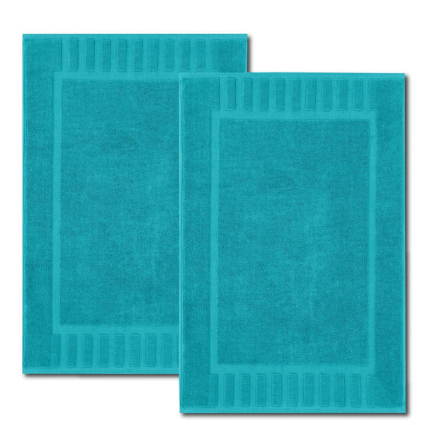 White Classic Luxury Bath Mat Floor Towel Set - Absorbent Cotton Hotel Spa Shower/Bathtub Mats [Not a Bathroom Rug] 22"x34" | 2 Pack | Aqua