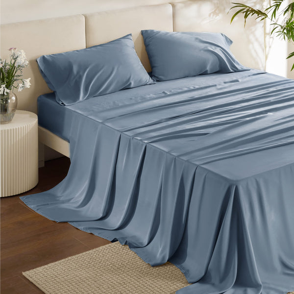 Bedsure King Size Sheet Set, Cooling Sheets King, Rayon Derived from Bamboo, Deep Pocket Up to 16", Breathable & Soft Bed Sheets, Hotel Luxury Silky Bedding Sheets & Pillowcases, Mineral Blue