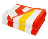 COTTON CRAFT Oversized XL Beach Towel 35 x 70-2 Pack - 100% Cotton Velour - Big & Huge - Pool Picnic Bath - Double Woven Jacquard Thick Plush Super Soft Luxury - 630 GSM- Cabana Stripe Orange Yellow