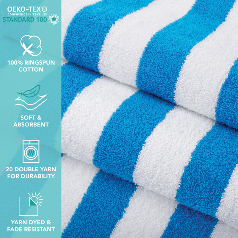 Arkwright California Cabana Stripe Beach Towel Bulk - Case of 24 - Large Soft Quick Dry Cotton Terry Towels Set for Pool, Swim, and Hot Tub, Oversized 30 x 70 in, Blue