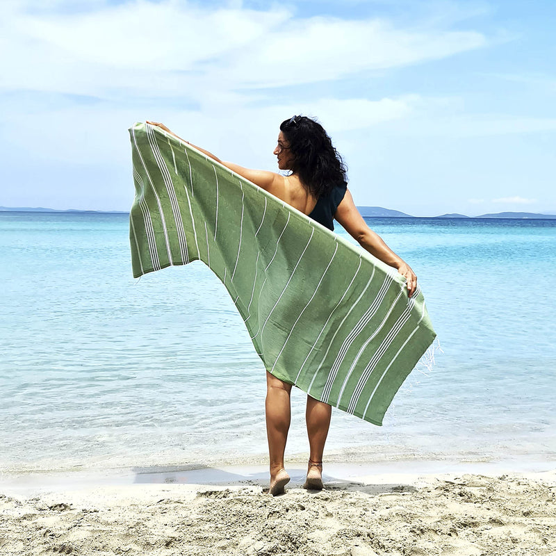 Cacala Lightweight and Thin Turkish Beach Towel 100% Cotton Sand-Free and Quick-Drying Goodness Perfect as an Extra Large Travel Towel, Beach Accessory, or Gift for Beach Lovers, 37 x 70
