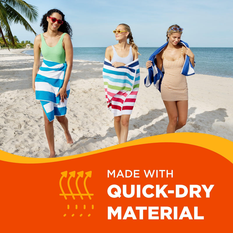 Ben Kaufman Cabana Stripe Beach & Pool Towel - Large Cotton Terry Beach Towel - Soft & Absorbant - Assorted Colors - 30" x 60" - 6 Pack