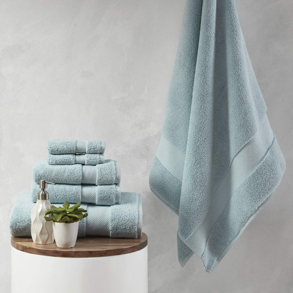 Madison Park Signature Splendor Luxury 100% Cotton Bathroom Towel Set - Soft, Plush 1000 GSM Heavyweight Hotel Quality, Zero Twist, Highly Absorbent, Quick Dry, Multi Sizes, Blue 6 Piece