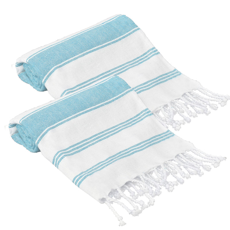 GLAMBURG Peshtemal Turkish Towel - Beach Towels Oversized 36x71 Set of 2, Cotton Beach Towels for Adults, Soft Durable Absorbent Extra Large Bath Sheet Hammam Towel - Aqua Blue