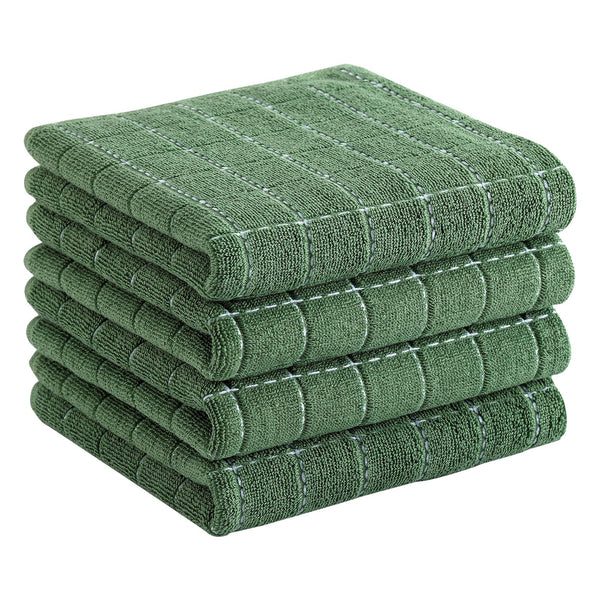 Homaxy 100% Cotton Terry Kitchen Towels(Grass Green, 13 x 28 inches), Checkered Designed, Soft and Super Absorbent Dish Towels, 4 Pack