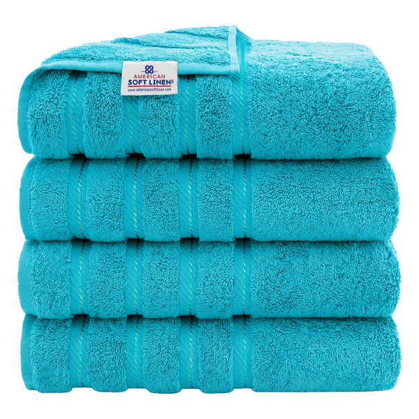 American Soft Linen Luxury 4 Piece Bath Towel Set, 100% Cotton Turkish Bath Towels for Bathroom, 27x54 in Extra Large Bathroom Shower Towels, Aqua Blue Bath Towels